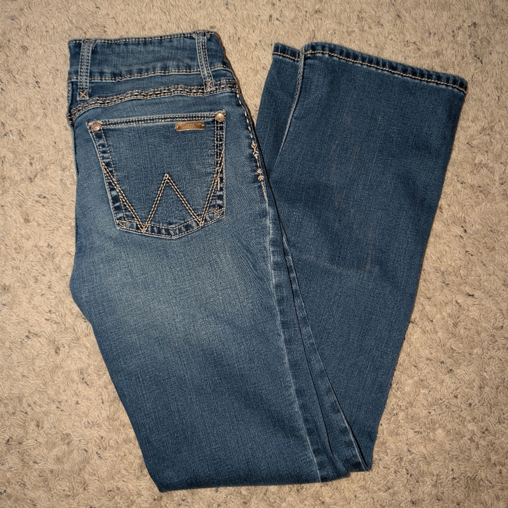 Wrangler Womens Bootcut Jeans Blue Denim Western Stitching Mid Rise 5/6X32